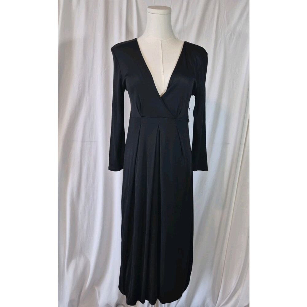 Vintage Max Mara Womens Black Faux Wrap V-Neck Silk Blend Dress IT 42 US 6